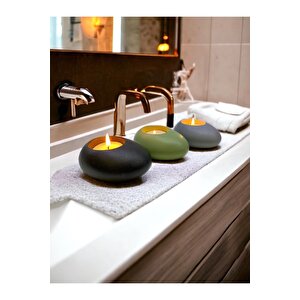 Three Drops Minimal Dekoratif Beton Tealight Mumluk 3'lü Set | Siyah-mint Yeşil-gri |