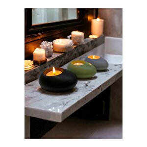 Three Drops Minimal Dekoratif Beton Tealight Mumluk 3'lü Set | Siyah-mint Yeşil-gri |