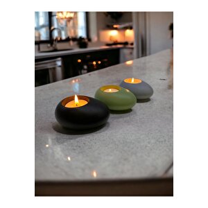Three Drops Minimal Dekoratif Beton Tealight Mumluk 3'lü Set | Siyah-mint Yeşil-gri |