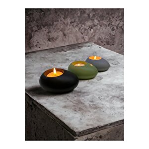 Three Drops Minimal Dekoratif Beton Tealight Mumluk 3'lü Set | Siyah-mint Yeşil-gri |