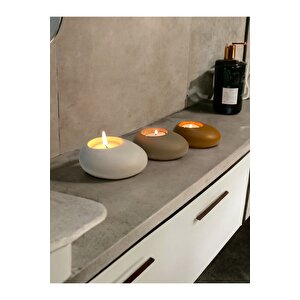 Three Drops Beton Tealight Mumluk 3'lü Set | Alaçatı-vizon-karamel |