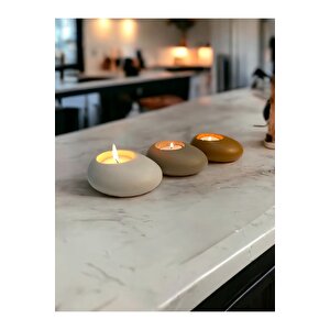 Three Drops Beton Tealight Mumluk 3'lü Set | Alaçatı-vizon-karamel |