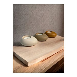 Three Drops Beton Tealight Mumluk 3'lü Set | Alaçatı-vizon-karamel |