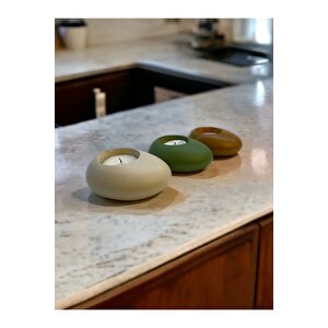Three Drops Beton Tealight Mumluk 3'lü Set | Alaçatı-avokado-karamel |