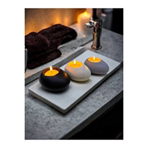 Three Drops Minimal Dekoratif Beton Tealight Mumluk 3'lü Set  Siyah-beyaz-gri