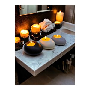 Three Drops Minimal Dekoratif Beton Tealight Mumluk 3'lü Set  Siyah-beyaz-gri