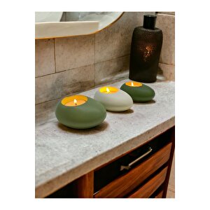 Three Drops Minimal Dekoratif Beton Tealight Mumluk 3'lü Set  Mint Yeşil-beyaz-avokado