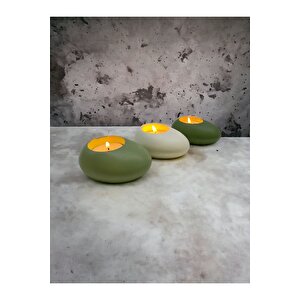 Three Drops Minimal Dekoratif Beton Tealight Mumluk 3'lü Set  Mint Yeşil-beyaz-avokado