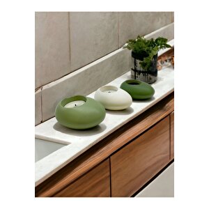 Three Drops Minimal Dekoratif Beton Tealight Mumluk 3'lü Set  Mint Yeşil-beyaz-avokado