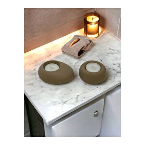 Drop&spot Minimal Dekoratif Beton Tealight Mumluk 2'li Set Vizon