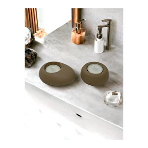 Drop&spot Minimal Dekoratif Beton Tealight Mumluk 2'li Set Vizon