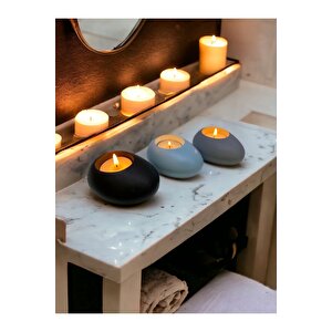 Three Drops Minimal Dekoratif Beton Tealight Mumluk 3'lü Set  Siyah-baby Blue-gri
