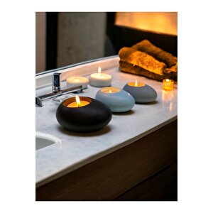 Three Drops Minimal Dekoratif Beton Tealight Mumluk 3'lü Set  Siyah-baby Blue-gri