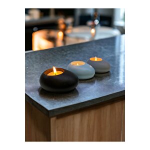 Three Drops Minimal Dekoratif Beton Tealight Mumluk 3'lü Set  Siyah-baby Blue-gri