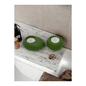 Drop&spot Minimal Dekoratif Beton Tealight Mumluk 2'li Set Yeşil