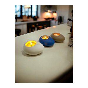 Three Drops Minimal Dekoratif Beton Tealight Mumluk 3'lü Set | Beyaz-mavi-vizon |