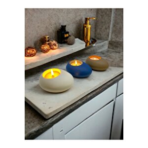 Three Drops Minimal Dekoratif Beton Tealight Mumluk 3'lü Set | Beyaz-mavi-vizon |