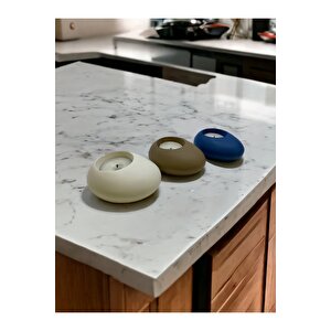 Three Drops Minimal Dekoratif Beton Tealight Mumluk 3'lü Set | Beyaz-mavi-vizon |