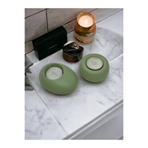 Drop&spot Minimal Dekoratif Beton Tealight Mumluk 2'li Set Açık Yeşil