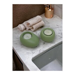 Drop&spot Minimal Dekoratif Beton Tealight Mumluk 2'li Set Açık Yeşil