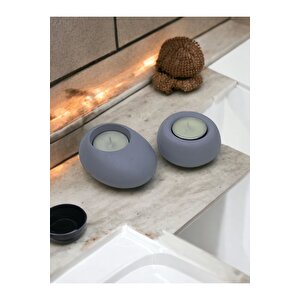 Drop&spot Minimal Dekoratif Beton Tealight Mumluk 2'li Set Gri