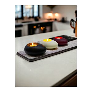 Three Drops Minimal Dekoratif Beton Tealight Mumluk 3'lü Set  Siyah-beyaz-bordo