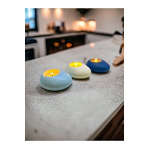 Three Drops Dekoratif Tealight Mumluk 3'lü Set |baby Blue-beyaz-mavi|