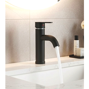 F2 Siyah Mix Lavabo Bataryası - 21 cm Modern Tasarım - Paslanmaz ABS Gövde - Parmak İzi Tutmaz Mat Yüzey