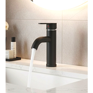 F2 Siyah Mix Lavabo Bataryası - 21 cm Modern Tasarım - Paslanmaz ABS Gövde - Parmak İzi Tutmaz Mat Yüzey