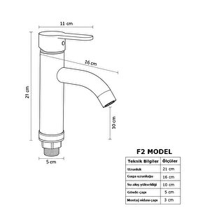 Modern Mat Siyah ABS Lavabo Bataryası F2 Model 21cm