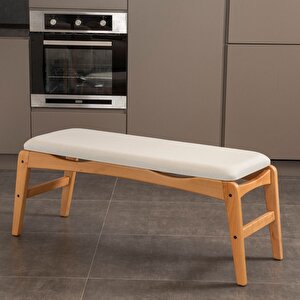 Touch İskandi̇nav Mutfak Masa Takimi Meşe İskelet Krem Kumaş 4 Sandalye 1 Benchli̇