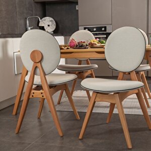 Touch İskandi̇nav Mutfak Masa Takimi Meşe İskelet Krem Kumaş 4 Sandalye 1 Benchli̇
