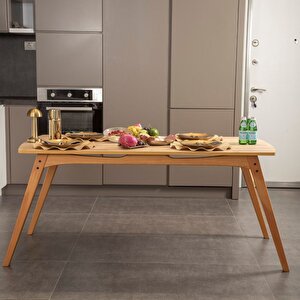 Touch İskandi̇nav Mutfak Masa Takimi Meşe İskelet Krem Kumaş 4 Sandalye 1 Benchli̇
