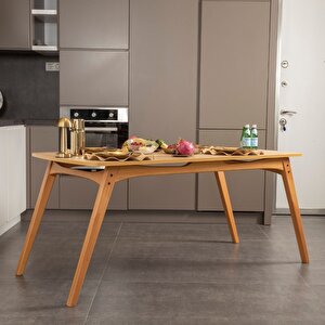 Touch İskandi̇nav Mutfak Masa Takimi Meşe İskelet Krem Kumaş 2 Sandalye 1 Benchli̇