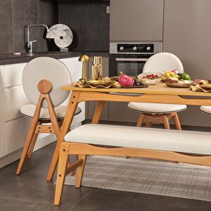 Touch İskandi̇nav Mutfak Masa Takimi Meşe İskelet Krem Kumaş 2 Sandalye 1 Benchli̇