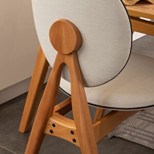 Touch İskandi̇nav Mutfak Masa Takimi Meşe İskelet Krem Kumaş 2 Sandalye 1 Benchli̇