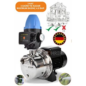 Bakır Sargılı 4 Kat 3 Daire 1 Hp Otomatik Musluk Aç Kapa Hidrofor Su Pompası Motoru Hidromat
