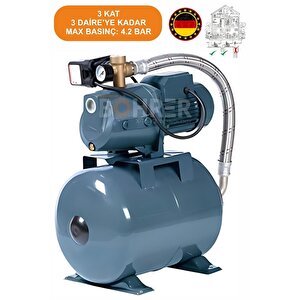 Jet100b 3 Kat 3 Daire 1 Hp 24 L Yatay Tank Otomatik Musluk Aç Kapa Hidrofor Su Pompası Motoru