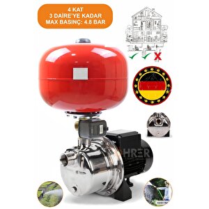 Bakir Sargili 4 Kat 4 Dai̇re 1 Hp Otomati̇k Musluk Aç Kapa 24 L Yatay Tank Hi̇drofor Su Pompasi Motoru