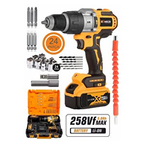 Şarjlı 24 Parça 258vf 5ah Kömürsüz Yellow Xr Böhrer 13mm Mandren Çift Akülü Vidalama Matkap