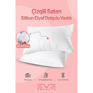 Çizgili Saten Fermuarlı Antialerjik Yıkanabilir Silikon Elyaf Yüksek Dolgulu Vakumlu Yastık 900 Gr