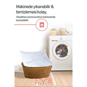 Çizgili Saten Fermuarlı Antialerjik Yıkanabilir Silikon Elyaf Yüksek Dolgulu Vakumlu Yastık 900 Gr