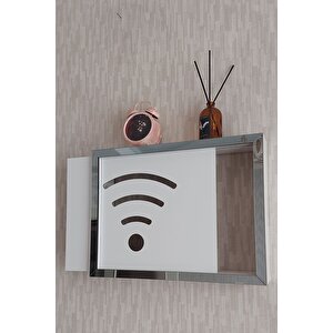 Beyaz-füme 25x35x7 Cm Wifi Amblemli Duvara Asılabilir Sigorta Ve Modem-wifi Saklama Kutusu! Saklama Kutusu