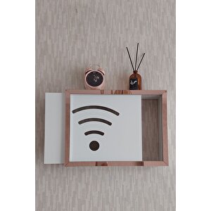 Beyaz-rose 25x35x7 Cm Wifi Amblemli Duvara Asılabilir Sigorta Ve Modem-wifi Saklama Kutusu! Saklama Kutusu