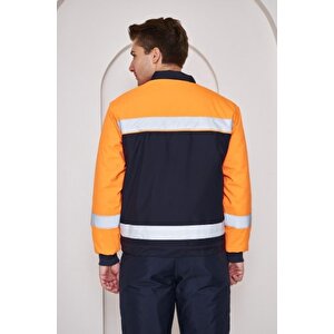 Orange Safety Turuncu Robalı Lacivert Soğuk Hava Mont Pantolon Takımı Su Ve Rüzgar İticili