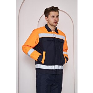 Turuncu Robalı Lacivert Soğuk Hava Mont Pantolon Takımı Su Ve Rüzgar İticili XL