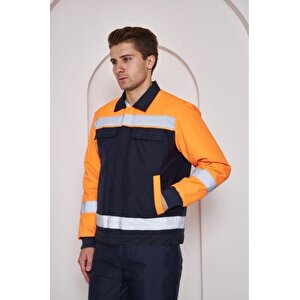 Turuncu Robalı Lacivert Soğuk Hava Mont Pantolon Takımı Su Ve Rüzgar İticili 3XL