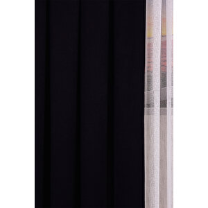 Siyah Düz Ada Fon Perde V-33 Tek Kanat 1x3 Sık Pile 240x260 cm