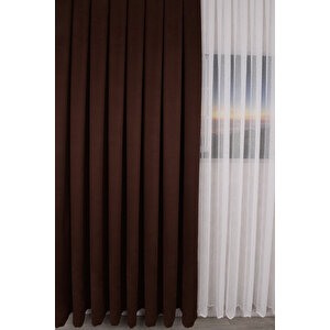 Kahverengi Düz Ada Fon Perde V-28 Tek Kanat 1x3 Sık Pile 170x260 cm