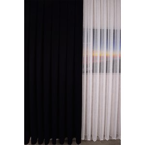Siyah Düz Ada Fon Perde V-33 Tek Kanat 1x3 Sık Pile 290x250 cm